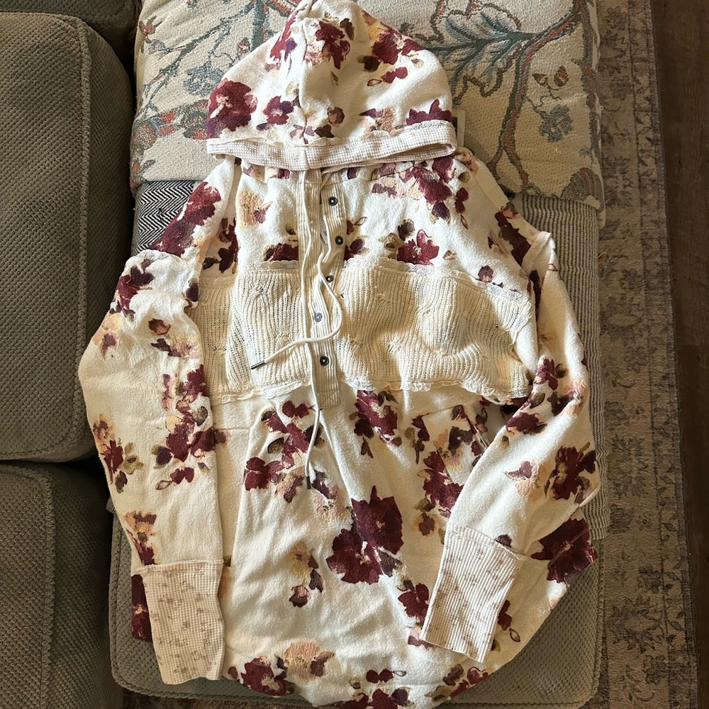NWT Free People Floral Hooded Sweater